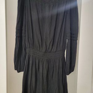 Frame Black Satin Long Sleeve Dress Medium/Large Smocked Medium M